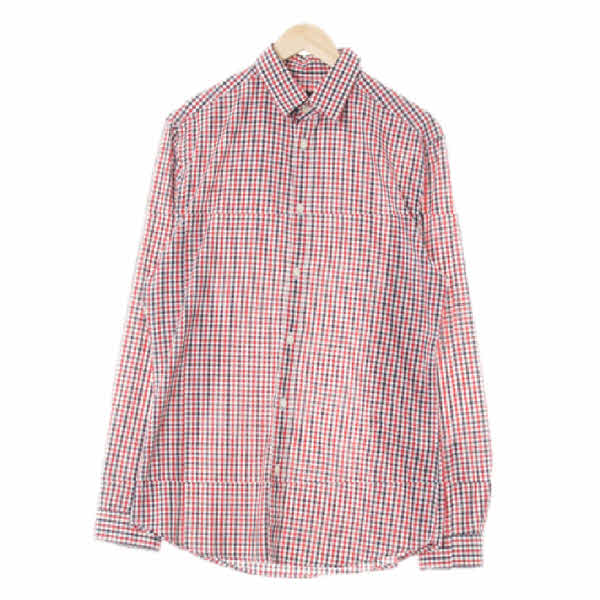 h&m 네이비레드화이트 체크 면 슬림핏긴팔셔츠