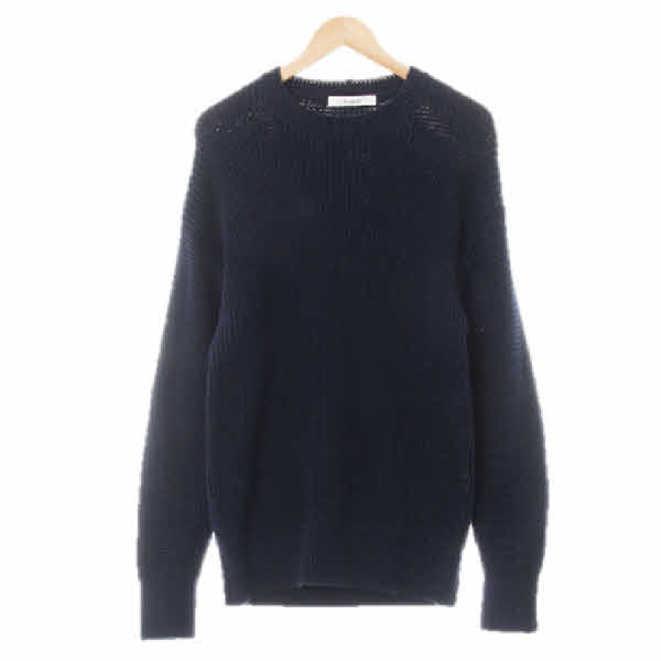 knitted 네이비 면 와플짜임스웨터