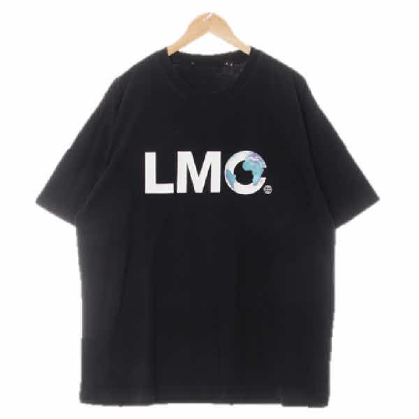 lmc 블랙 지구프린팅 면 오버핏라운드반팔티