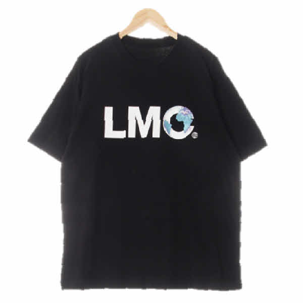 lmc 블랙 지구프린팅 면 오버핏라운드반팔티