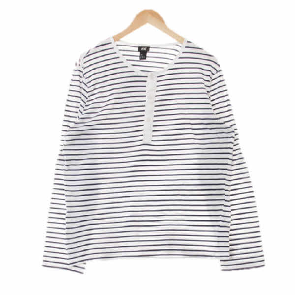 h&m 화이트네이비 스트라이프 면 헨리넥롱슬리브