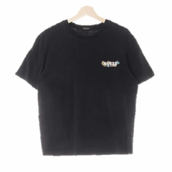 Guess 블랙 면 로고라운드넥반팔티