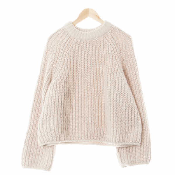 h&m 핑크쉬아이보리 울혼방 꽈배기짜임크루넥니트