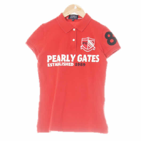 pearlygates 빈티지레드 면 빅패치로고레터링슬림카라반팔티