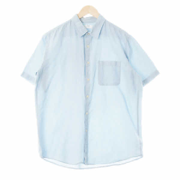 유니클로 라이트블루 린넨혼방 아웃포켓루즈반팔셔츠