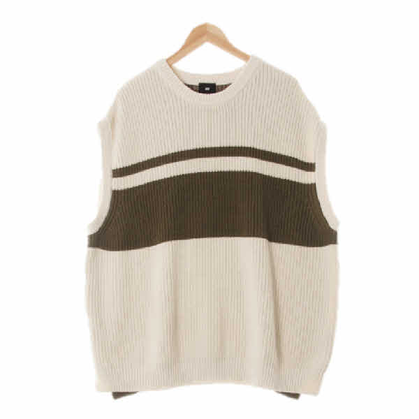 h&m 아이보리카키 스트라이프 면혼방 루즈니트베스트