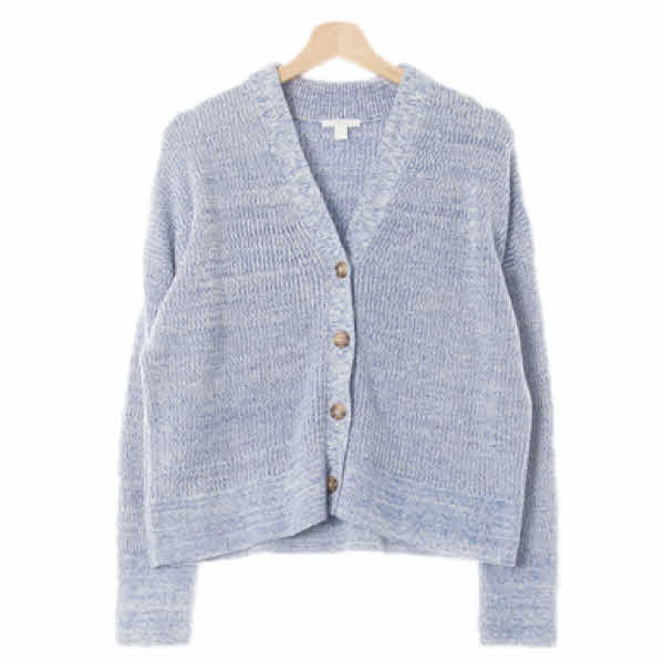 h&m 화이트나자블루 면 브라운버튼브이넥루즈핏숏가디건