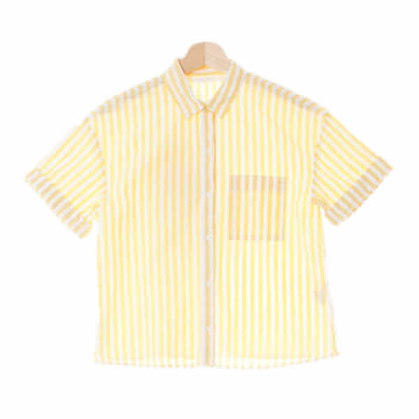자라 화이트옐로우 스트라이프 면 롤업반소매포켓셔츠