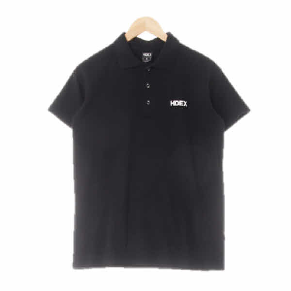 hdex 블랙 프린팅 면혼방 레터로고반팔카라티