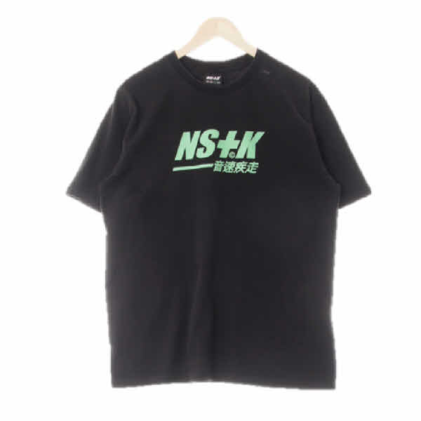 NS+k 블랙 프린팅 면 텍스트워싱숏슬리브