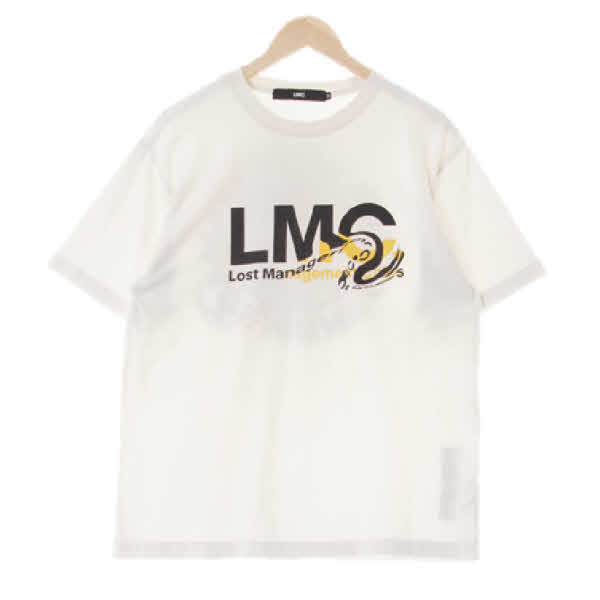 lmc 화이트 프린팅 면 빅로고라운드넥반팔티