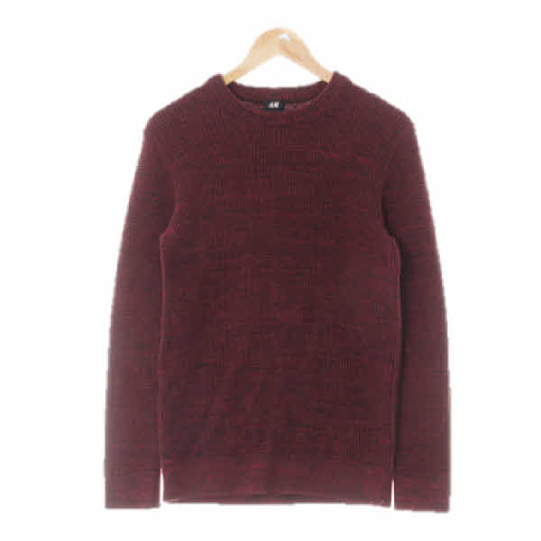 h&m 버건디 면혼방 와플보카시스웨터