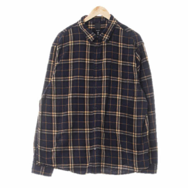 h&m 소프트네이비라이트베이지 체크 레귤러핏기모긴팔셔츠