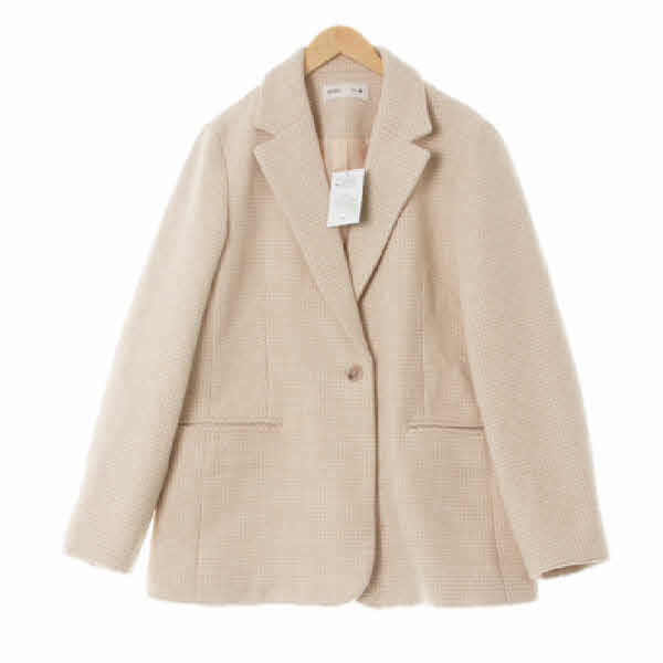 mixxo 아이보리베이지 하운드체크 울혼방 원버튼하프코트