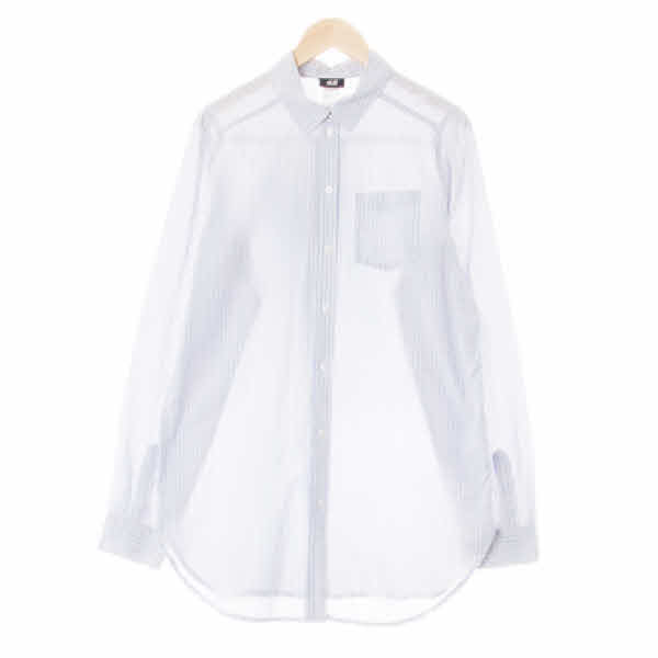 h&m 퍼플리쉬블루레드 스트라이프 면 포켓롱라이트셔츠
