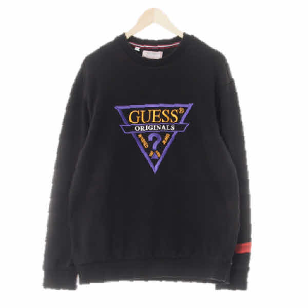 Guess 블랙 면 빅로고자수맨투맨
