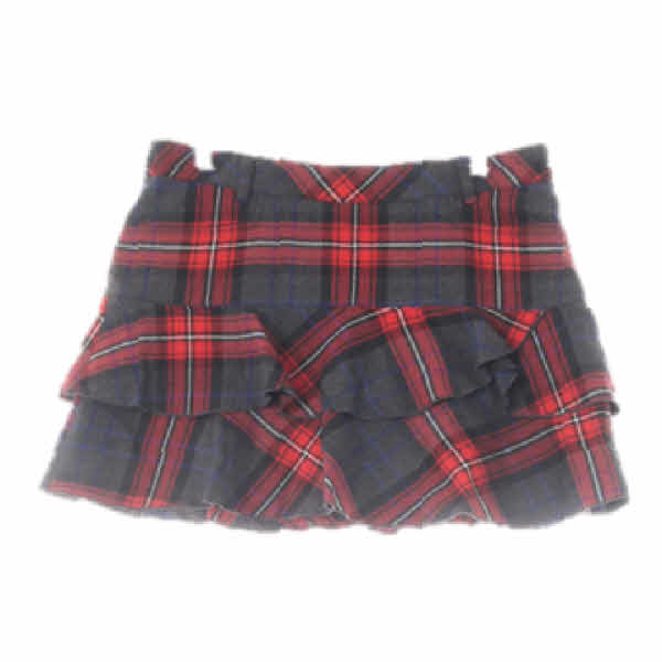 munsingwear 차콜다크레드블랙 체크 울혼방 셔링캉캉랩미니스커트