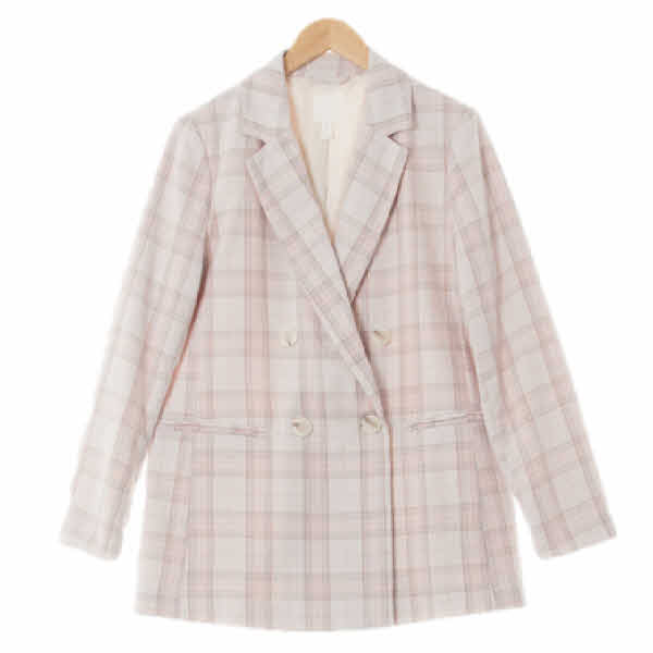 h&m 아이보리핑크 체크 더블블레이저