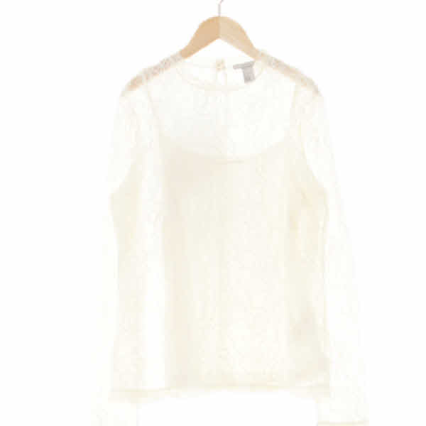 h&m 아이보리 플라워패턴 자수레이스모크넥블라우스