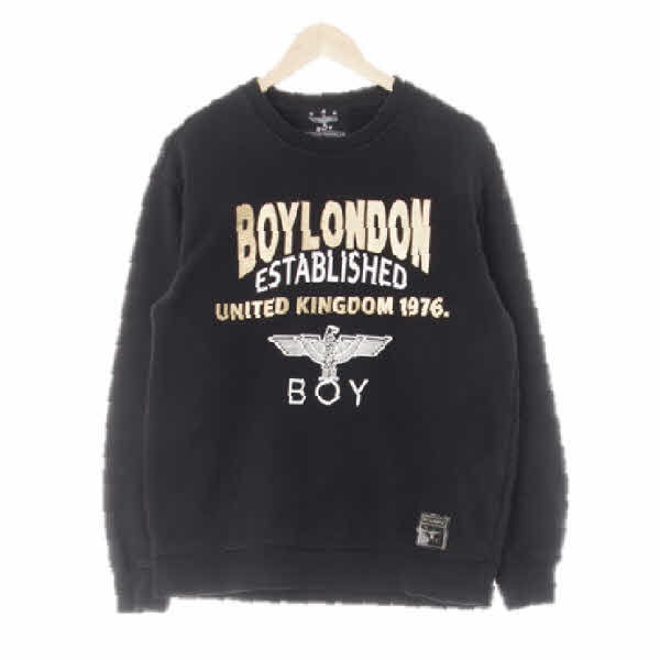 boylondon 블랙 면혼방 골드빅라운딩로고기모맨투맨