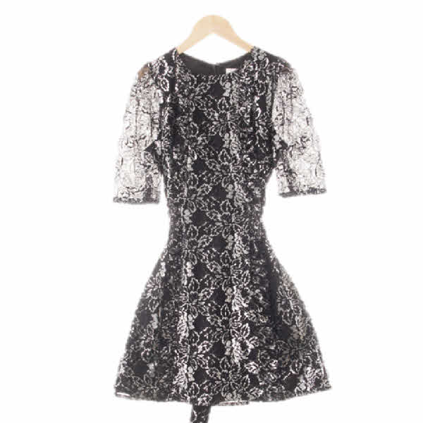 h&m 블랙실버 메탈플라워레이스프릴원피스