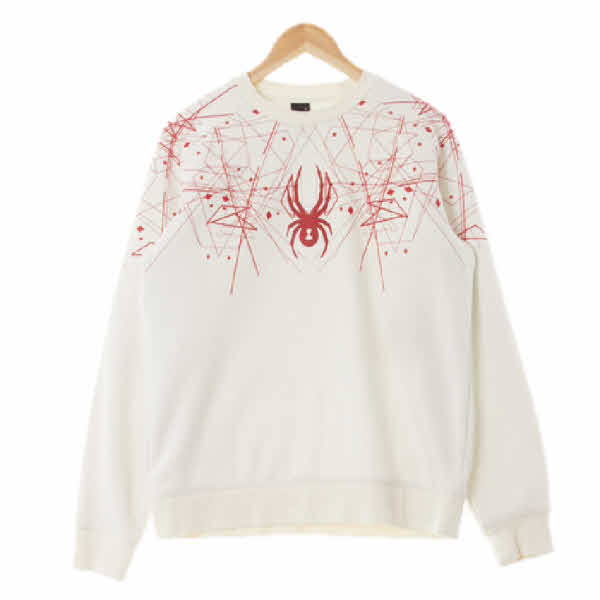 스파이더 아이보리 프린팅 면혼방 기하학라인나그랑맨투맨