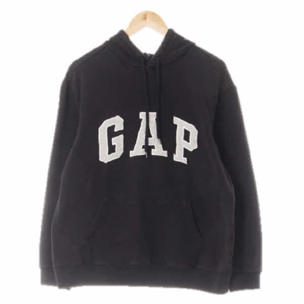 gap 블랙 면혼방 배색빅로고후드티