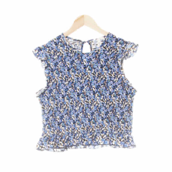 h&m 블루 잔꽃패턴 스모크밴딩민소매블라우스