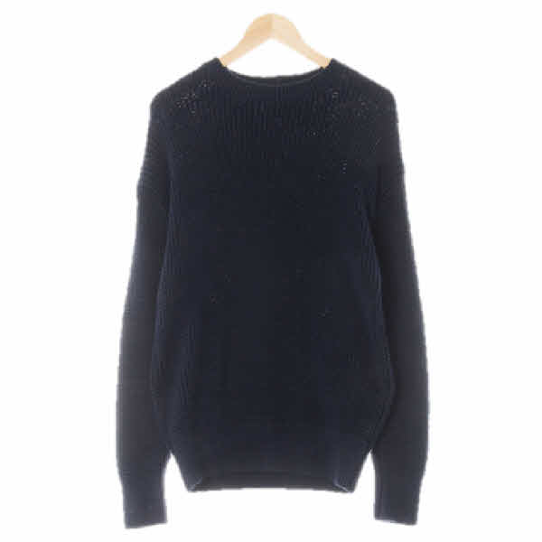 knitted 네이비 면 와플루즈스웨터