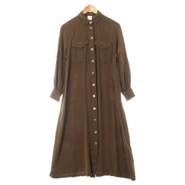 h&m 카키 레글런셔츠형맥시원피스