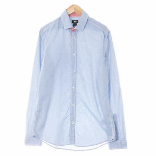 h&m 라벤더블루 면 배색스티치셔츠