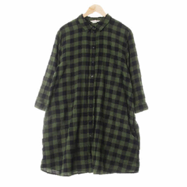 h&m 포레스트바이옴그린블랙 체크 면 7부소매셔츠원피스