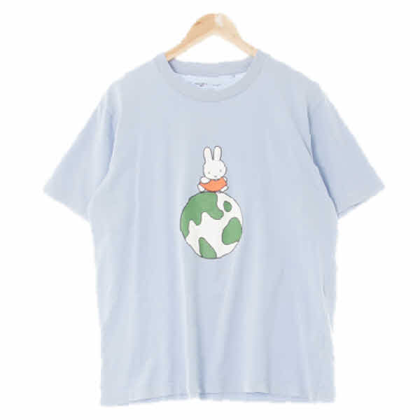 유니클로 파스텔스카이블루 미피프린팅 면 라운드반팔티