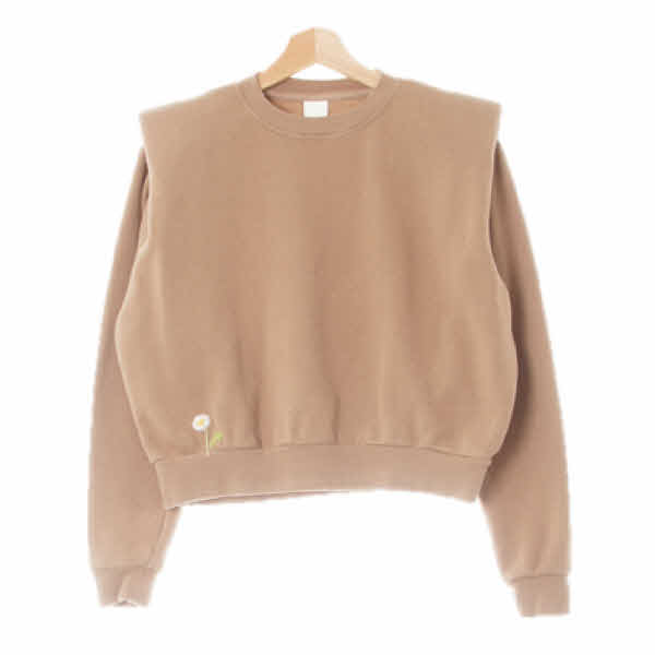 h&m 베이지 면혼방 자수플라워패디드맨투맨