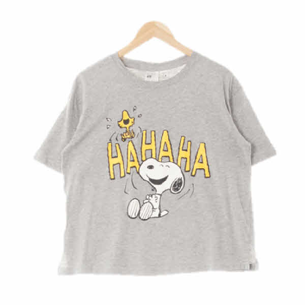 h&m 멜란지그레이 프린팅 면혼방 스누피루즈반팔티