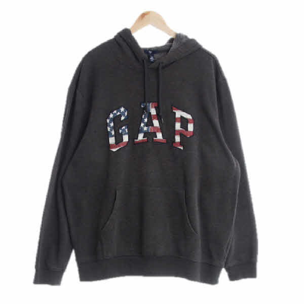 gap 다크차콜그레이 면혼방 성조기센터빅로고후드티