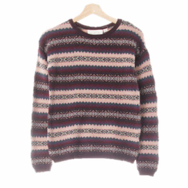h&m 딥클라렛레드 페어아일패턴 알파카혼방 라운드넥니트