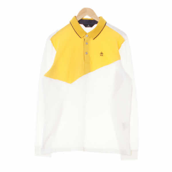 munsingwear 화이트개나리옐로우 면혼방 블럭카라긴팔티