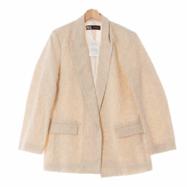 자라 더블크림 스트라이프 린넨혼방 오버사이즈오픈블레이저