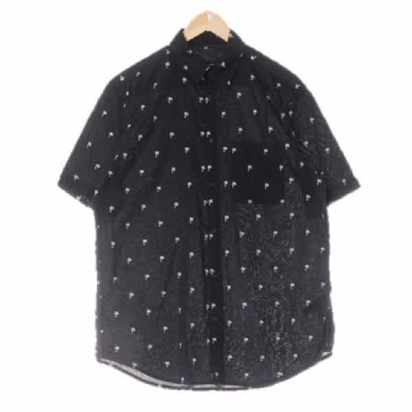 h&m 블랙 야자수패턴 면 아웃포켓반소매셔츠