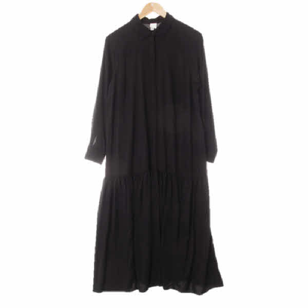 h&m 블랙 비스코스 라이트하프버튼셔츠형롱원피스