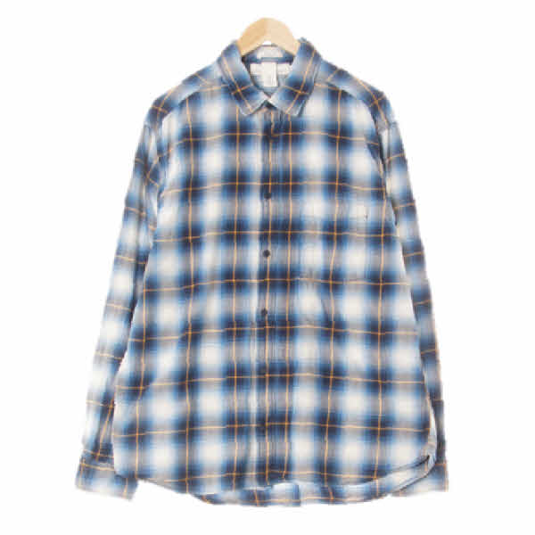 h&m 블루뎁스골든옐로우 체크 면 긴팔포켓셔츠