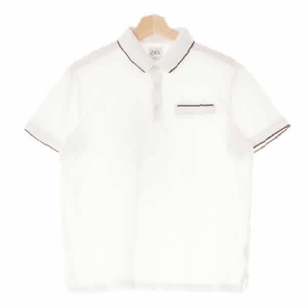 자라 화이트 면 블랙라인포켓카라반팔티