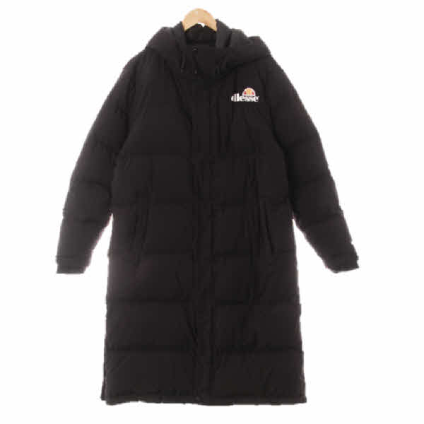 엘레쎄 블랙 덕다운 가슴로고하이넥롱패딩