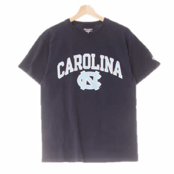 챔피언 네이비 프린팅 면혼방 carolina소매로고반팔티