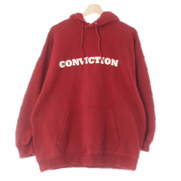 지오다노 크림슨레드 면혼방 conviction포켓후드티