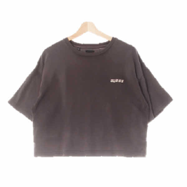 Guess 다크차콜 면 레터링로고자수크롭반팔티