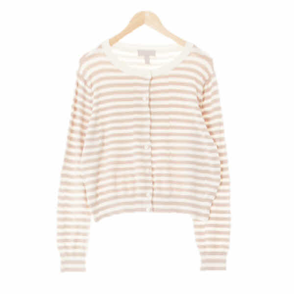 h&m 웜베이지에그쉘아이보리 스트라이프 비스코스혼방 크롭라운드넥가디건