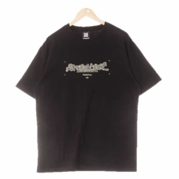 원유니버스 블랙 프린팅 면 라운드넥반팔티