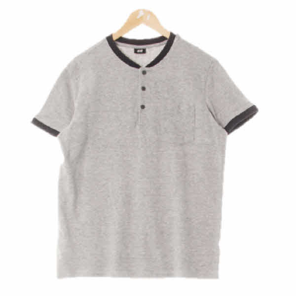 h&m 멜란지그레이 면혼방 헨리넥배색리브반팔티 